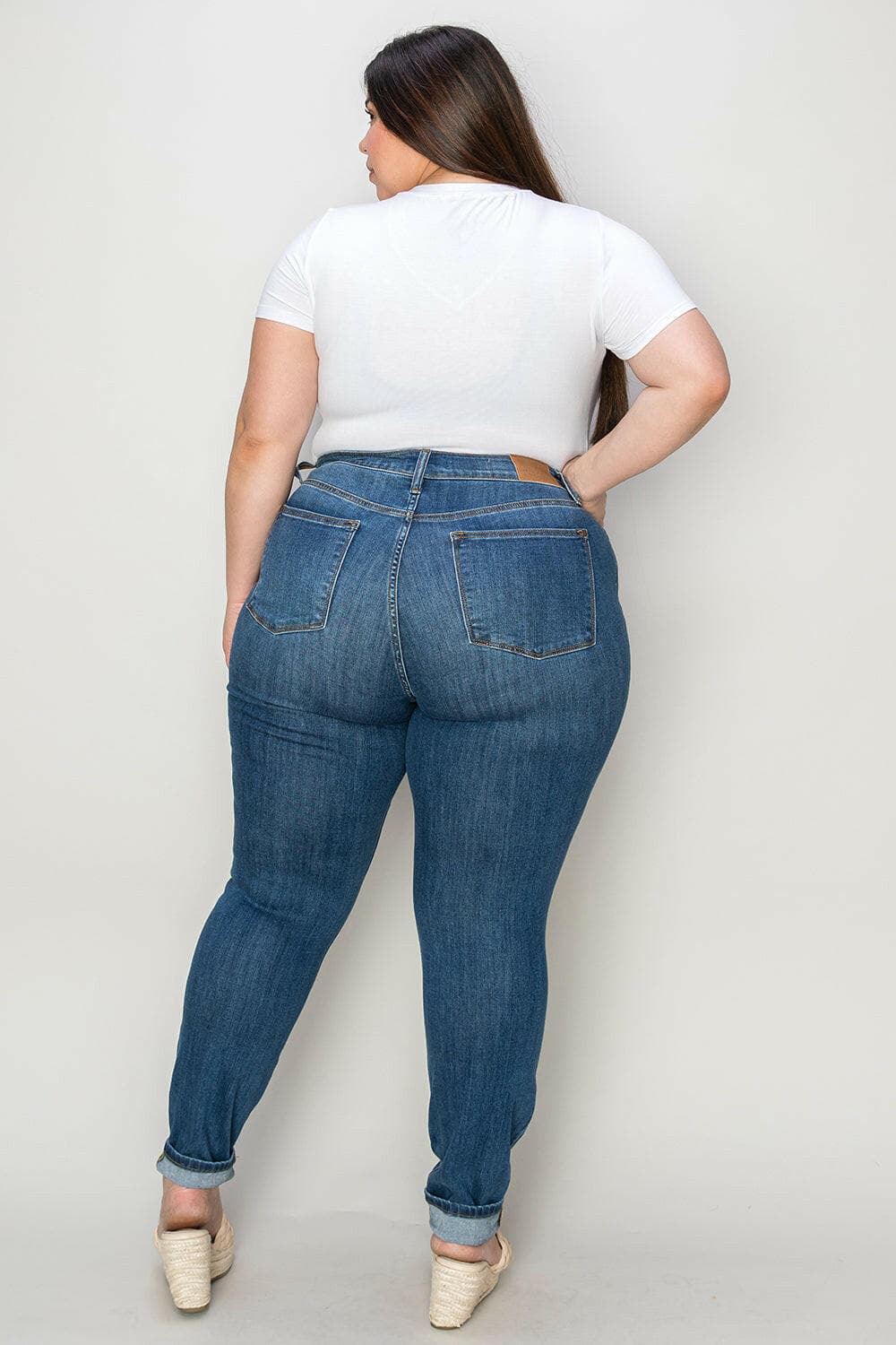 Judy Blue Full Size Cuffed Hem Low Waist Skinny Jeans.