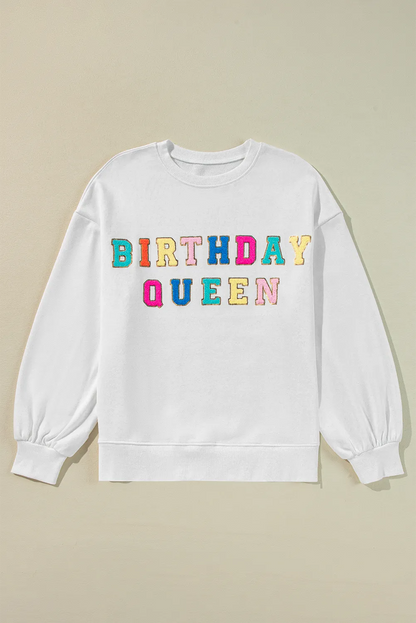 Birthday queen sequin-embellished long sleeve sweatshirt