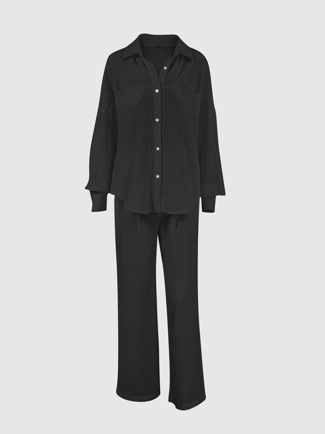 Texture Button Up Long Sleeve Shirt and Pants Set.