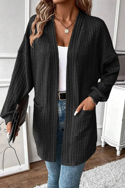 Textured long sleeve open front cover up with pockets