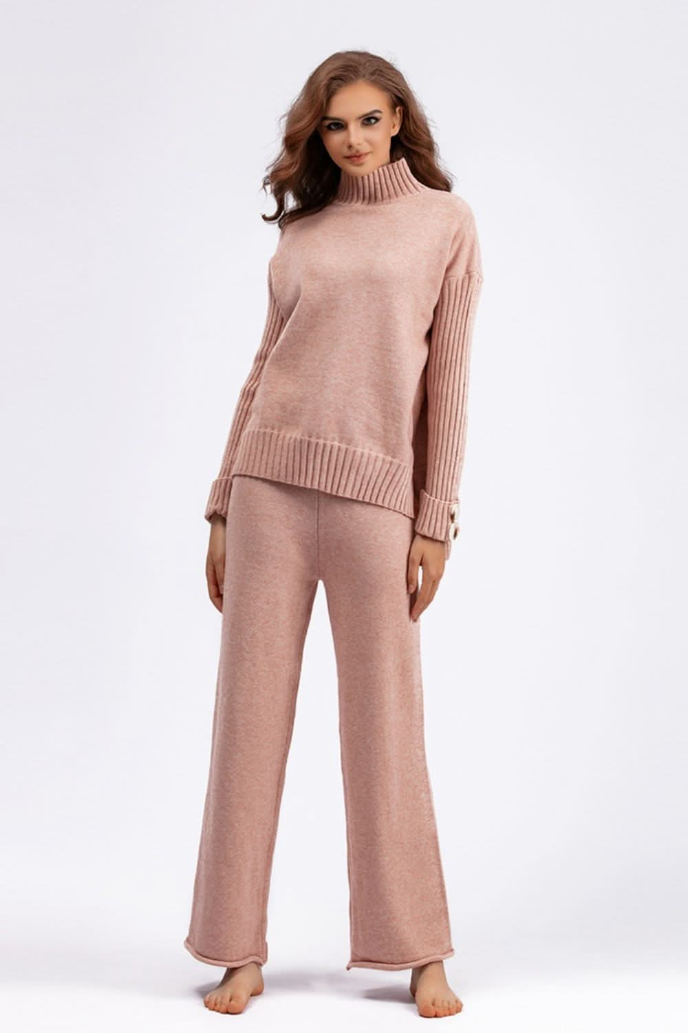 Chic Basic High-Low Turtleneck Sweater Set with Pants