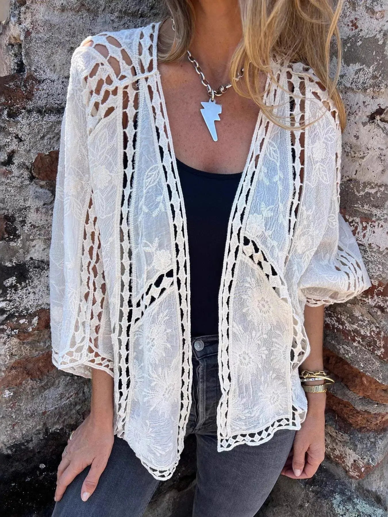Full Size Embroidered Open Front Cardigan Plus Size Simply Love