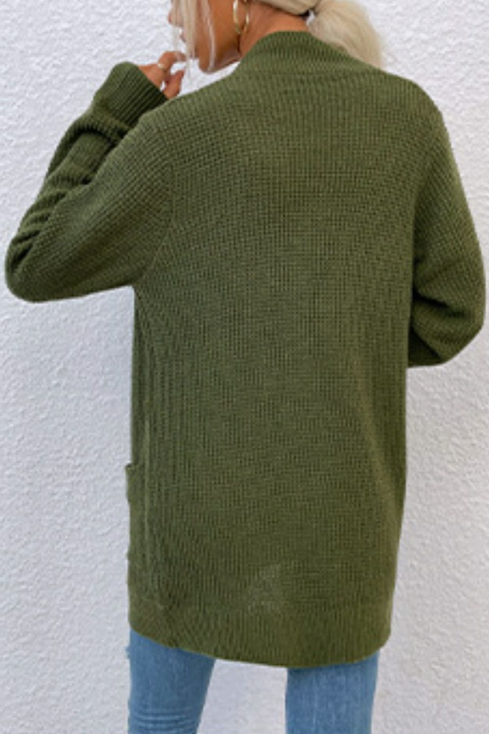 Open Front Rib-Knit Cardigan with Pockets.