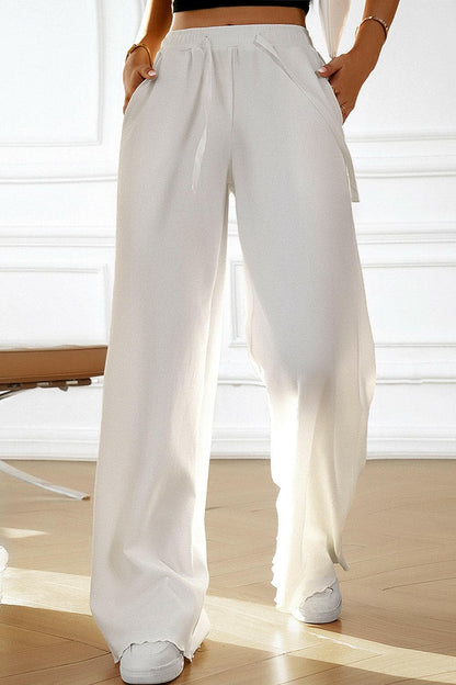 Chic Drawstring Wide-Leg Trousers with Pockets