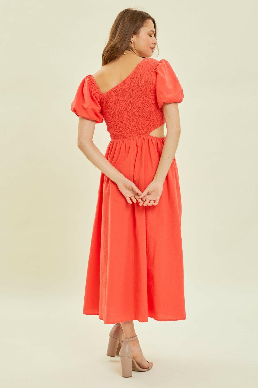 HEYSON Smocked Cutout Midi Dress.