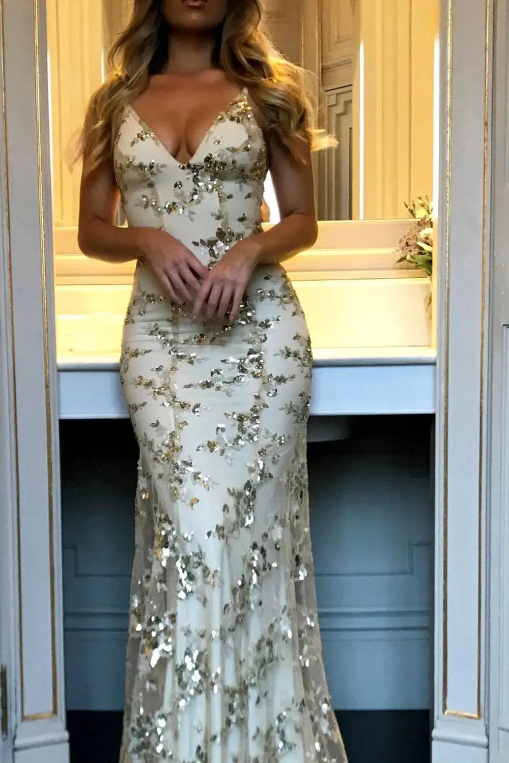 Full Size Sequin Tie Back V-Neck Maxi Dress Plus Size Simply Love