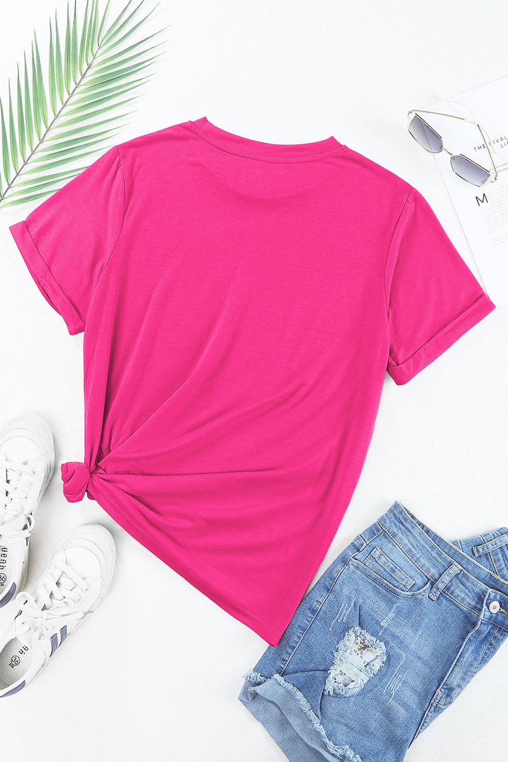 Flower Round Neck Short Sleeve T-Shirt.