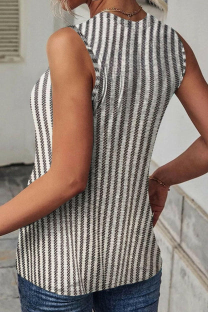 Cutout Striped Round Neck Tank.