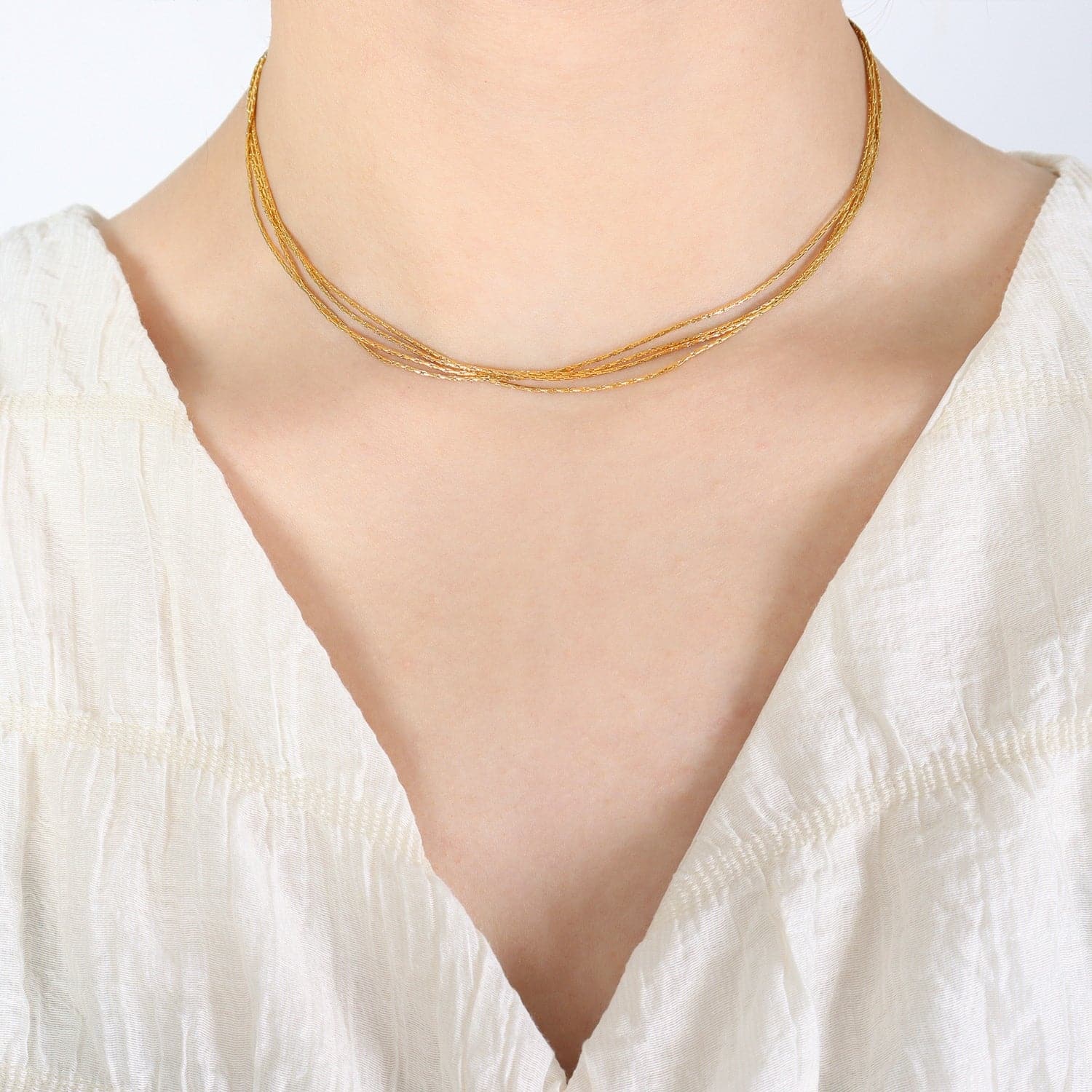 18K Gold-Plated Multi-Layer Clavicle Chain Necklace.