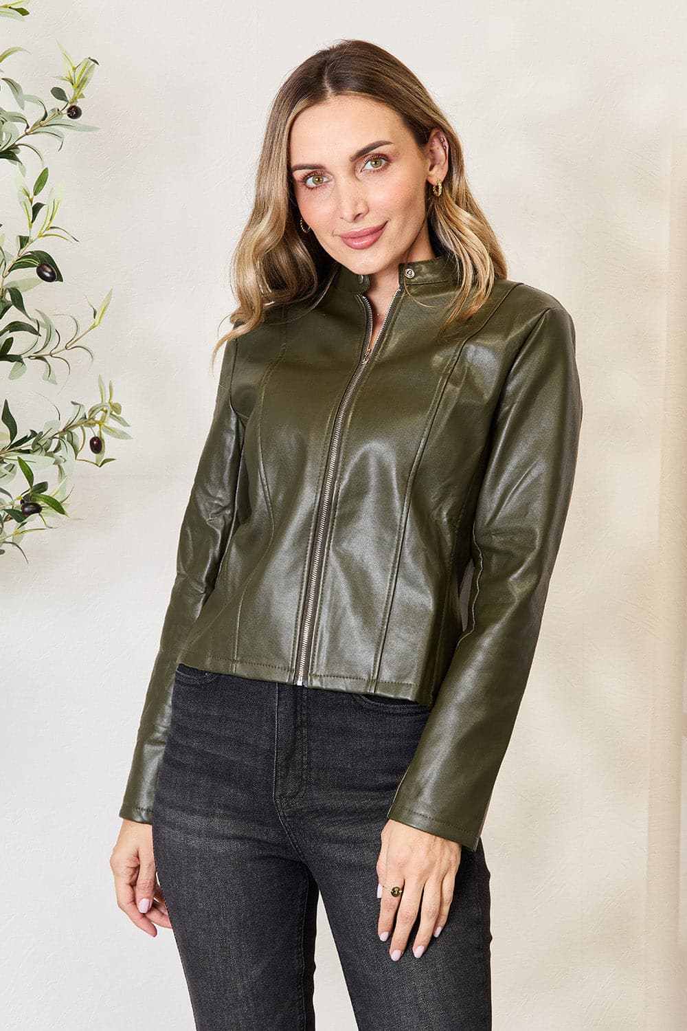 Chic mock neck zip-up jacket - Love Salve 