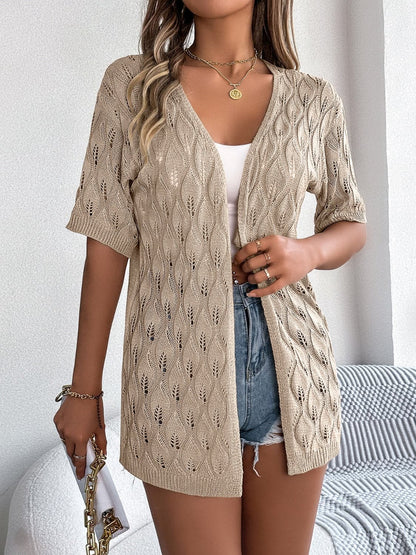 Openwork Open Front Short Sleeve Cardigan.