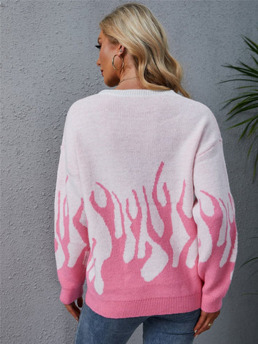 Printed Round Neck Long Sleeve Sweater.