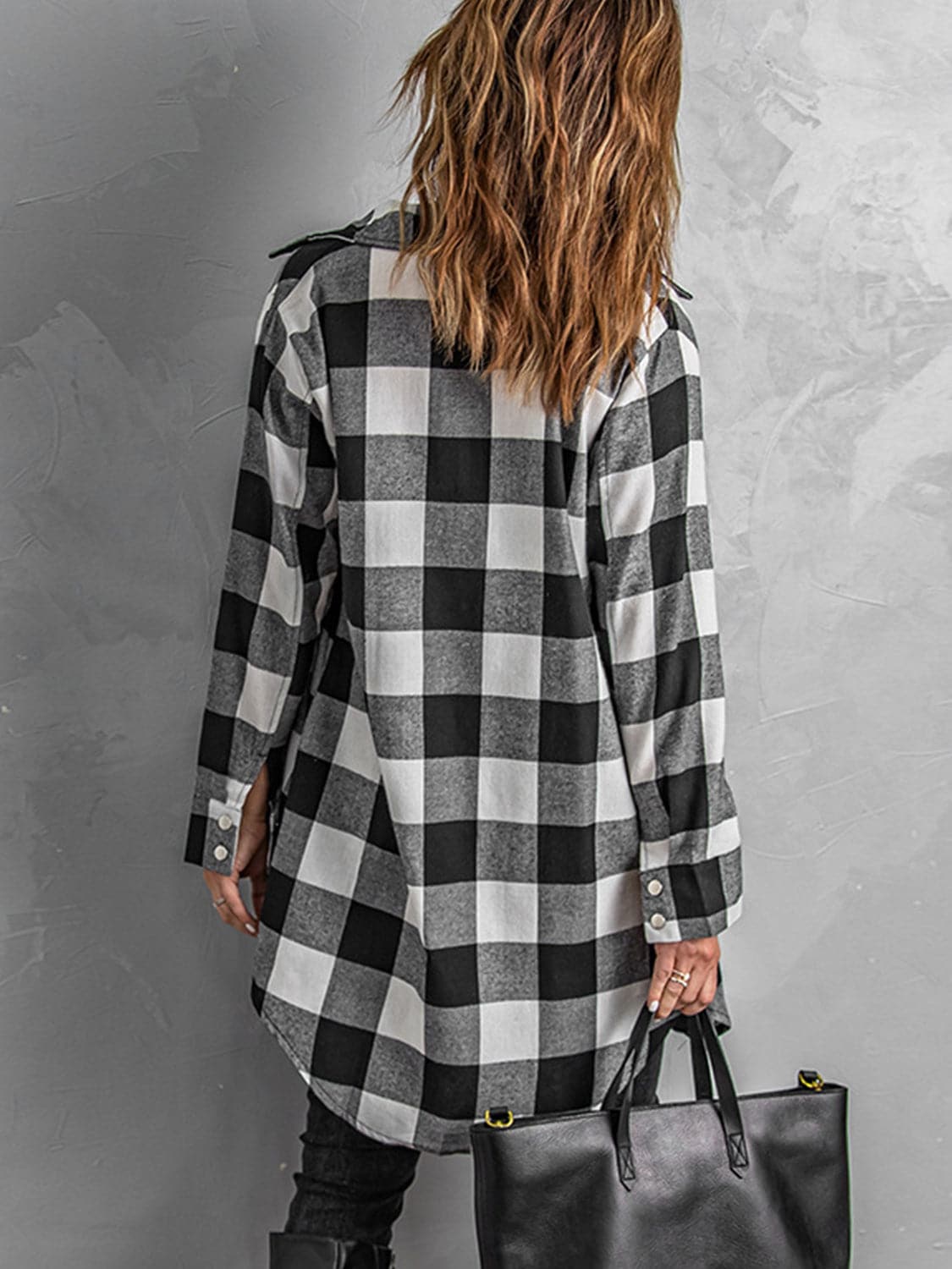 Plaid Snap Down Long Sleeve Jacket.