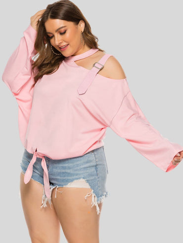 Plus Size Cold-Shoulder Tied Top.