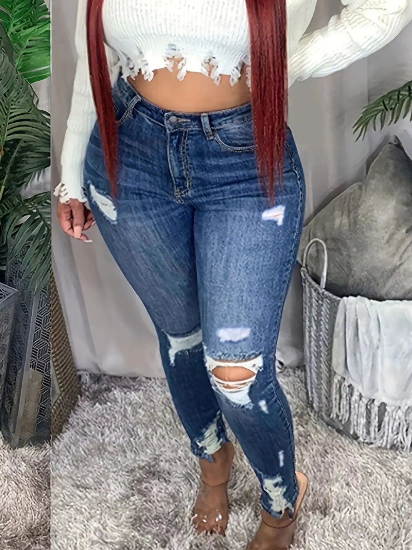 Plus Size Slim Fit Distressed Jeans Simply Love