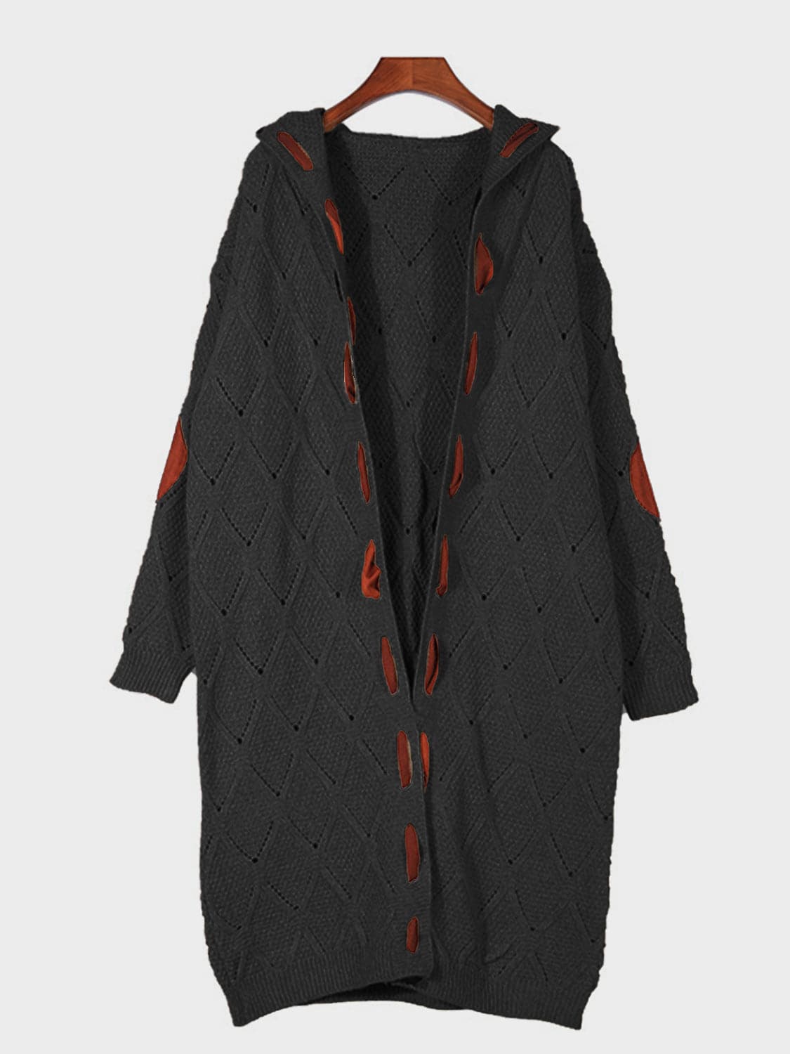 Openwork Long Sleeve Open Front Hooded Cardigan.