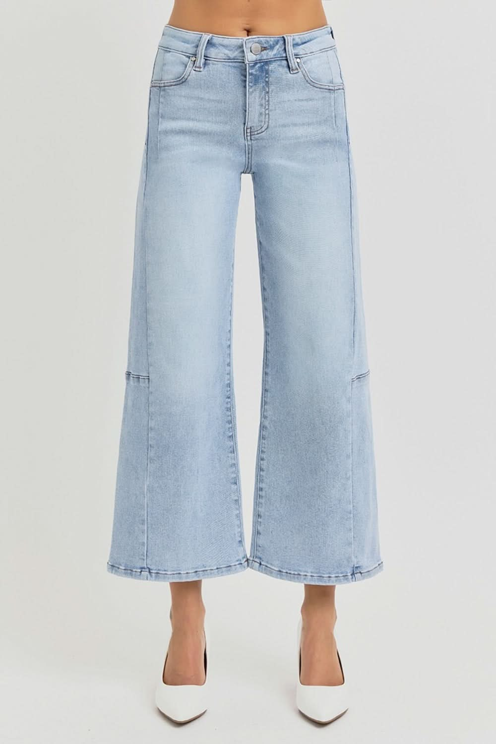 RISEN Full Size High Rise Seamed Detail Wide Leg Crop Jeans