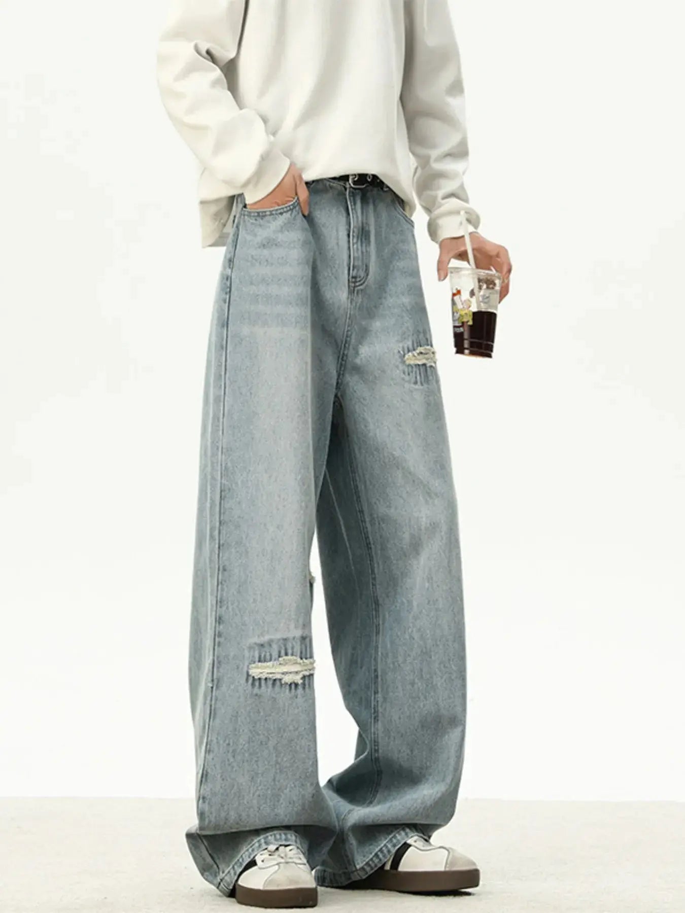 Men's Full Size Distressed Wash Loose Fit Jeans Plus Size Simply Love