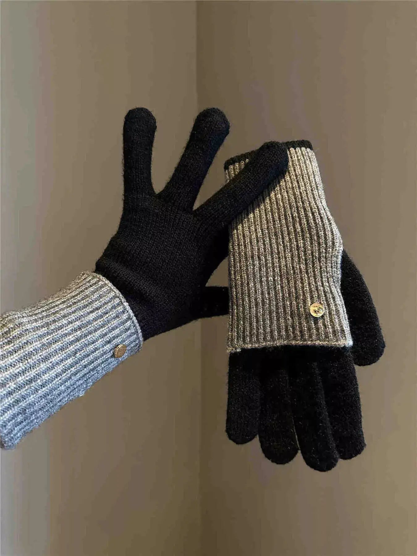 Two-Tone Knitted Gloves Simply Love