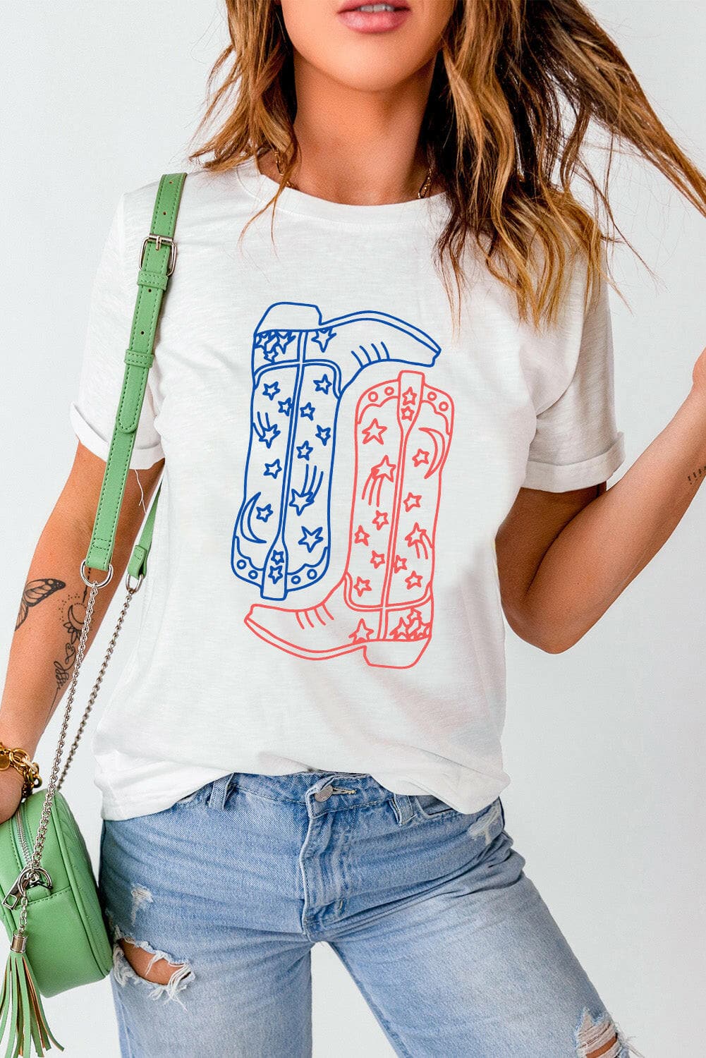 Boot Graphic Round Neck Short Sleeve T-Shirt.