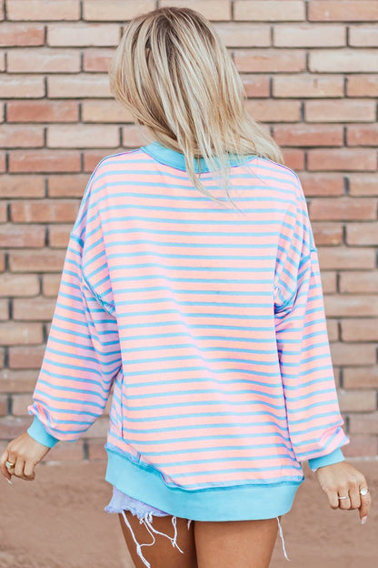 Chic high-low striped long sleeve pullover