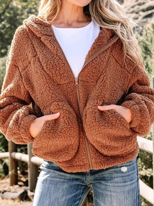 Zip Up Hooded Sherpa Jacket Simply Love