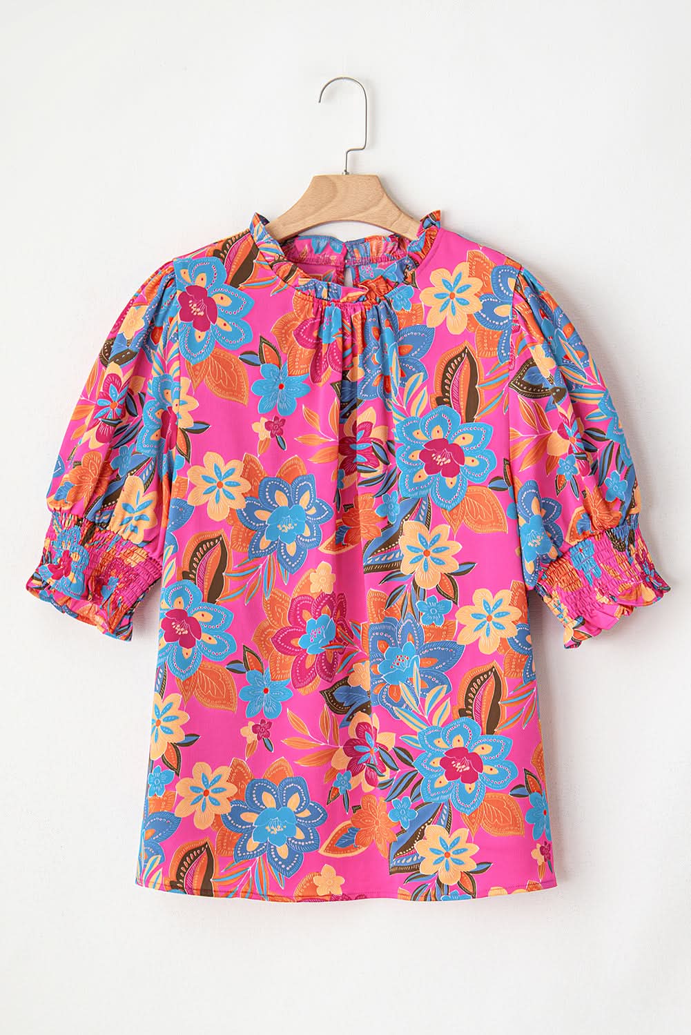 Rose plus floral blouse - frilly neck, puff sleeves - Love Salve 