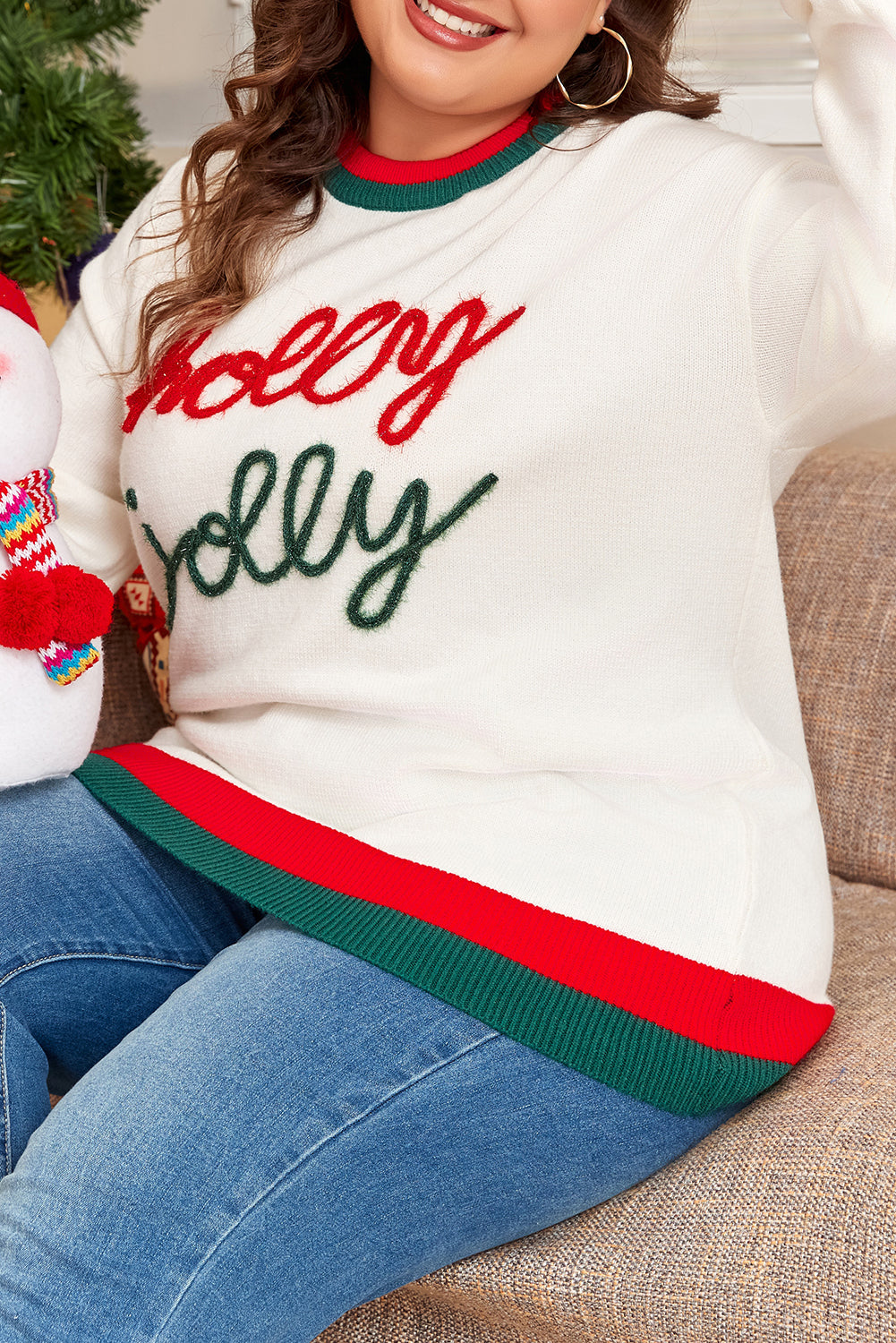 White Tinsel Holly Jolly Colorblock Plus Size Sweater Dear-Lover Dropshipping
