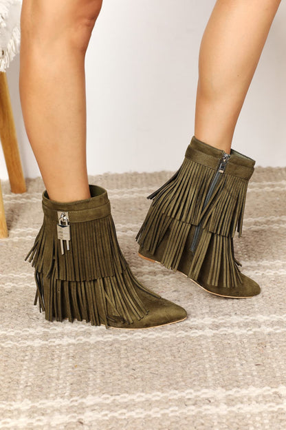 Legend Women's Tassel Wedge Heel Ankle Booties.