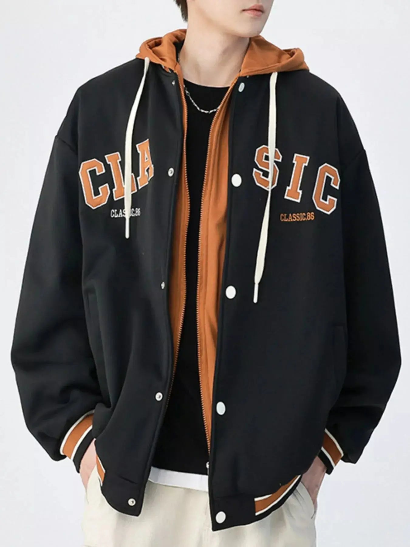 Men's Plus Size Snap Down Long Sleeve Drawstring Hooded Jacket Simply Love