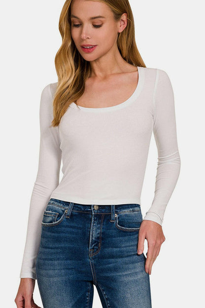 Zenana Scoop Neck Long Sleeve T-Shirt.