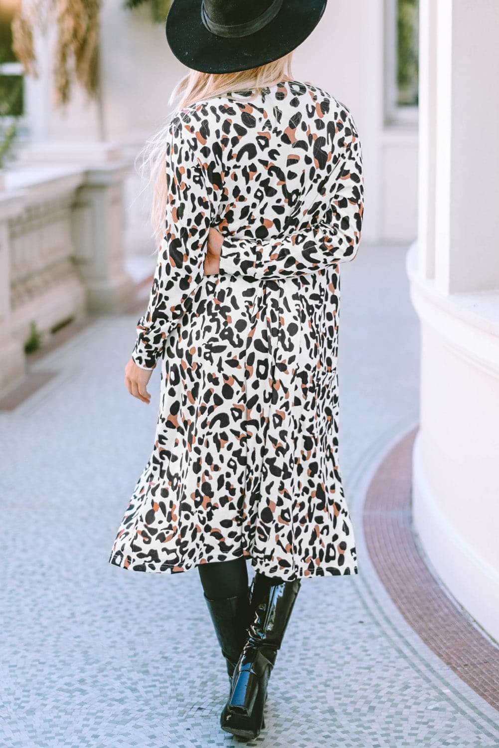 Leopard Open Front Long Sleeve Cover Up.