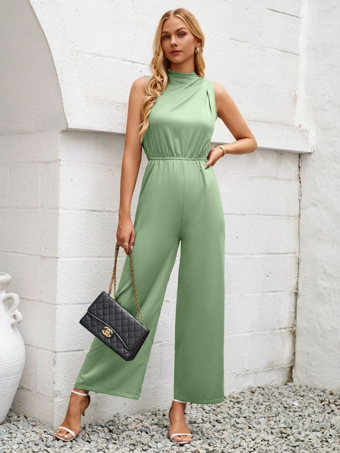 Cutout Tied Wide Leg Sleeveless Jumpsuit.