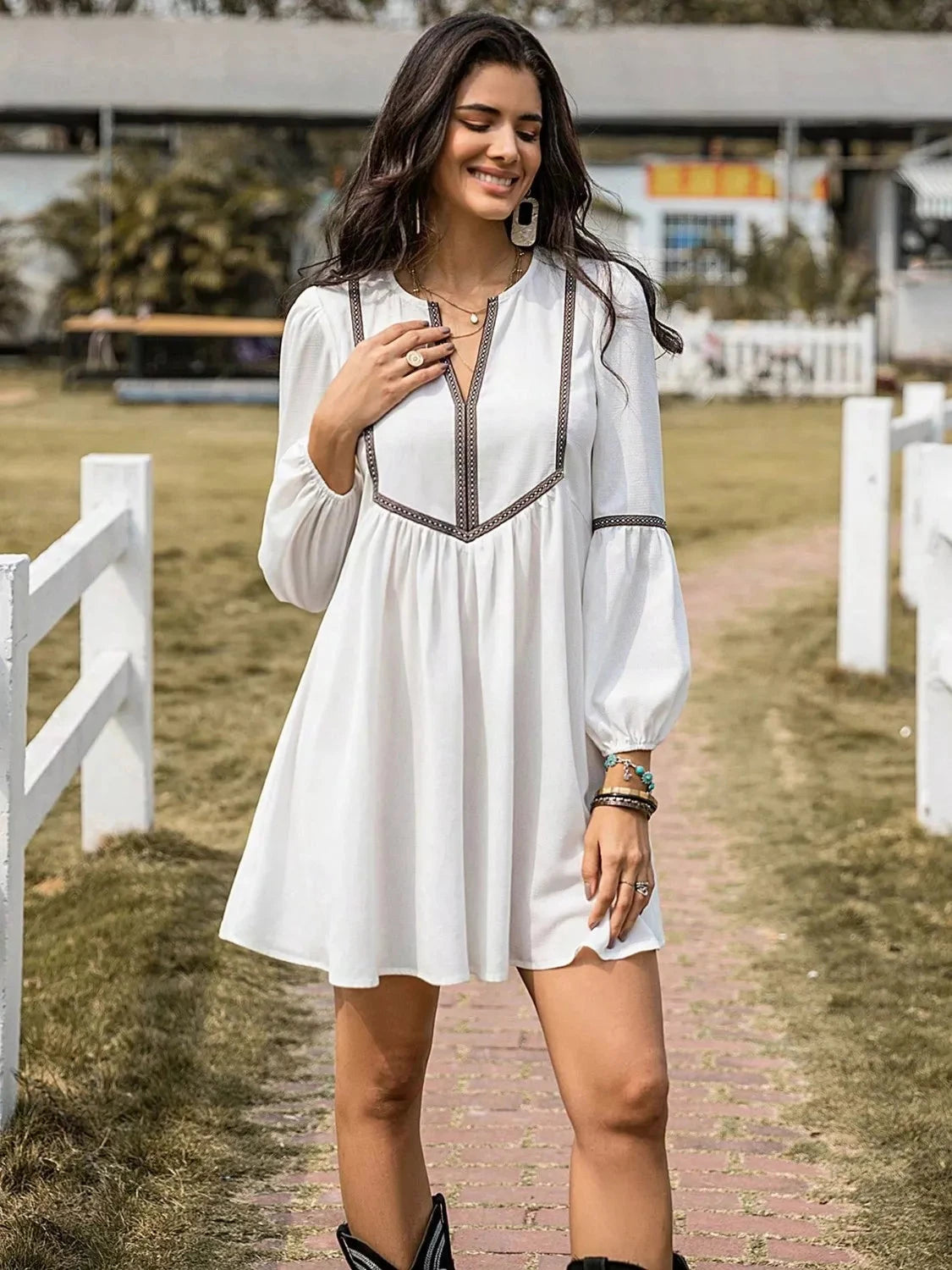 Long Sleeve Mini Dress with Contrast Trim Coco’s Tee Boutique