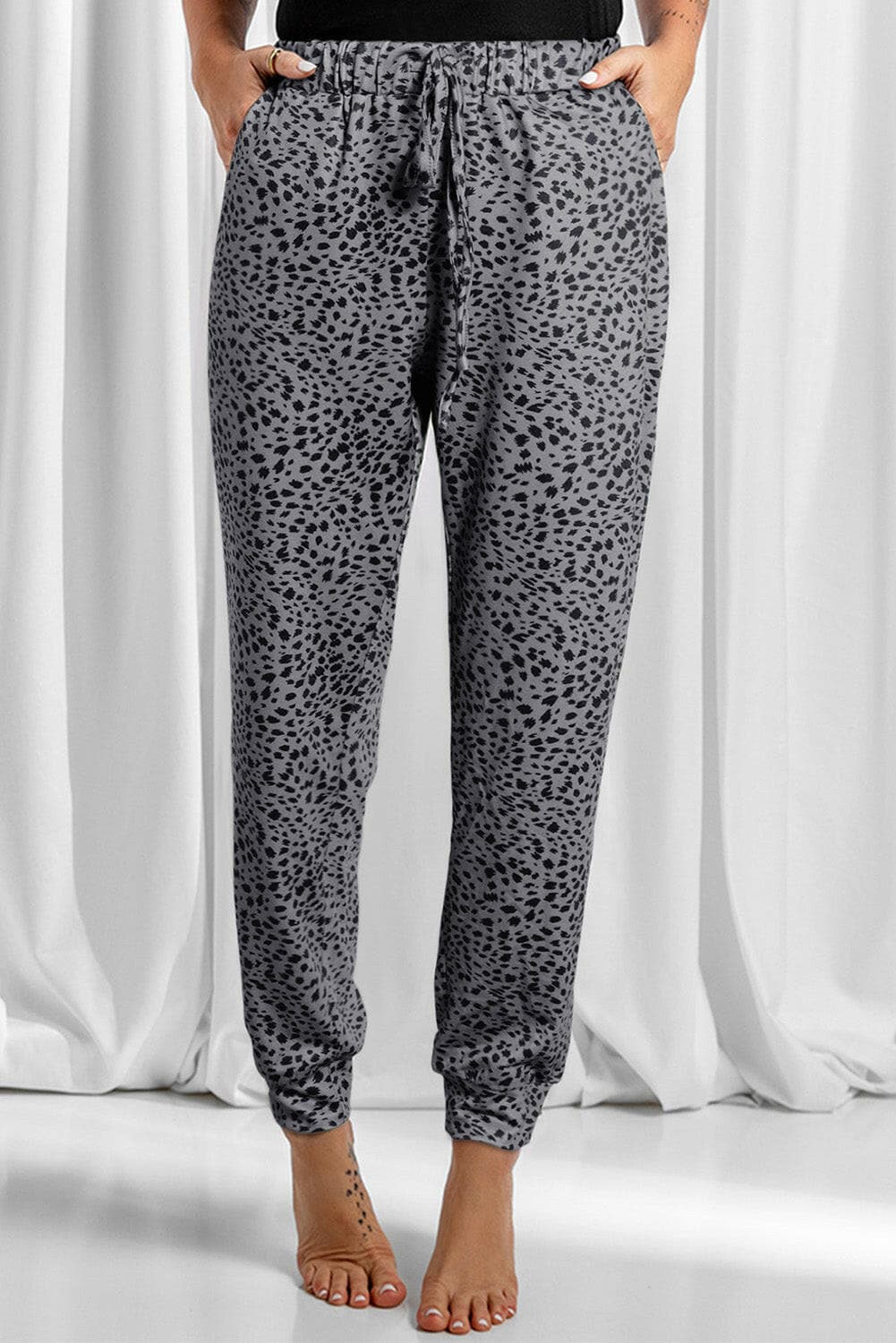 Full Size Leopard Drawstring Pocketed Pants.