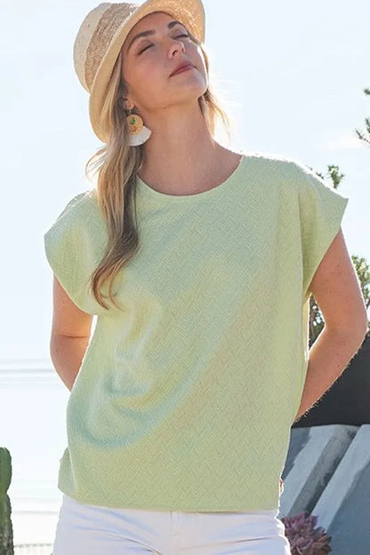 Lime 'N' Chili Textured Solid Muscle Sleeve Top - Love Salve 