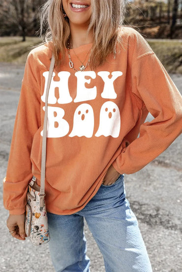 Graphic lettered long sleeve sweatshirt with round neck