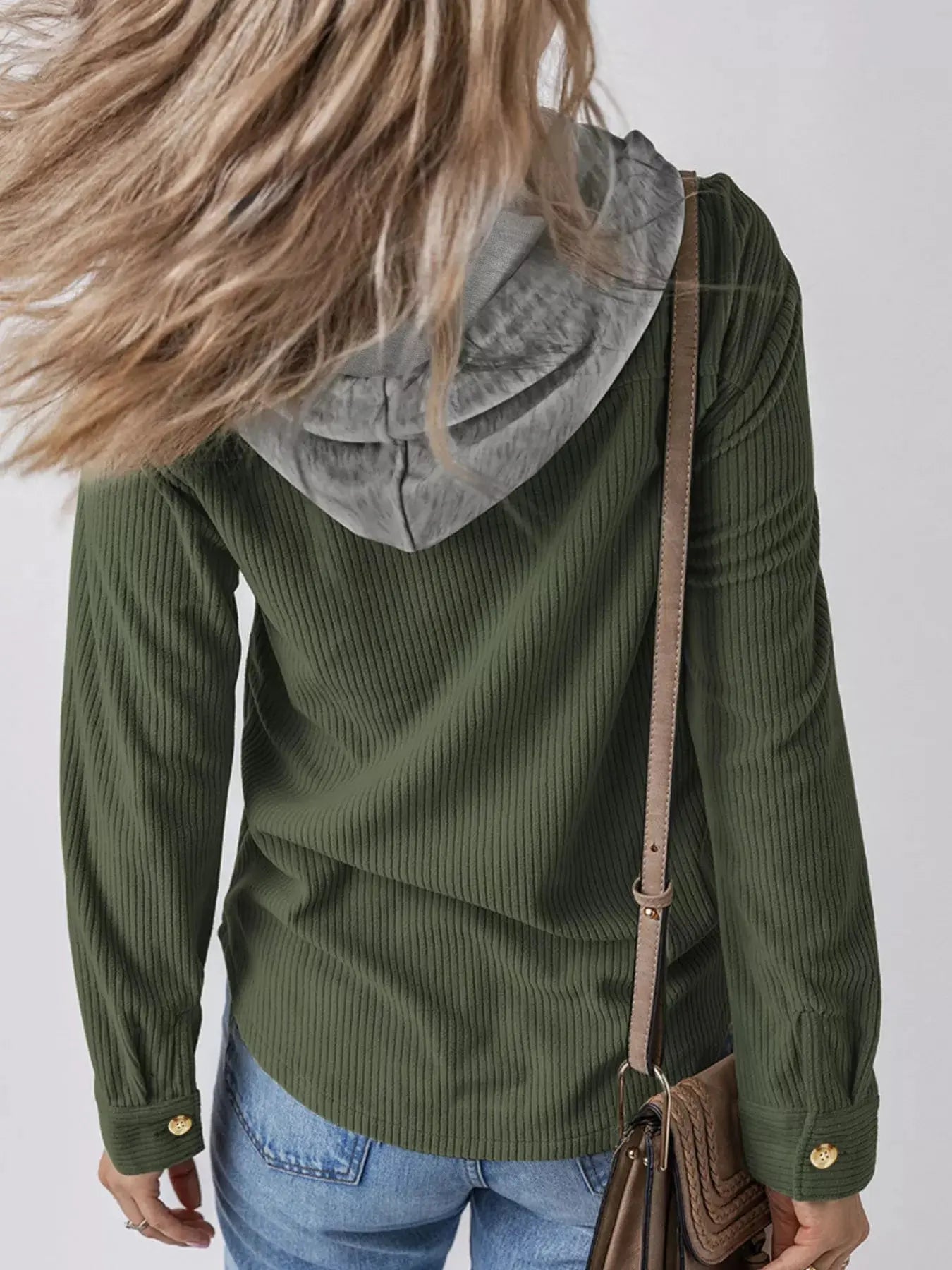 Hooded Corduroy Button-Down Jacket Simply Love