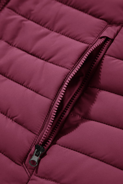 Burgundy Puffer Vest - Zipped & Stylish