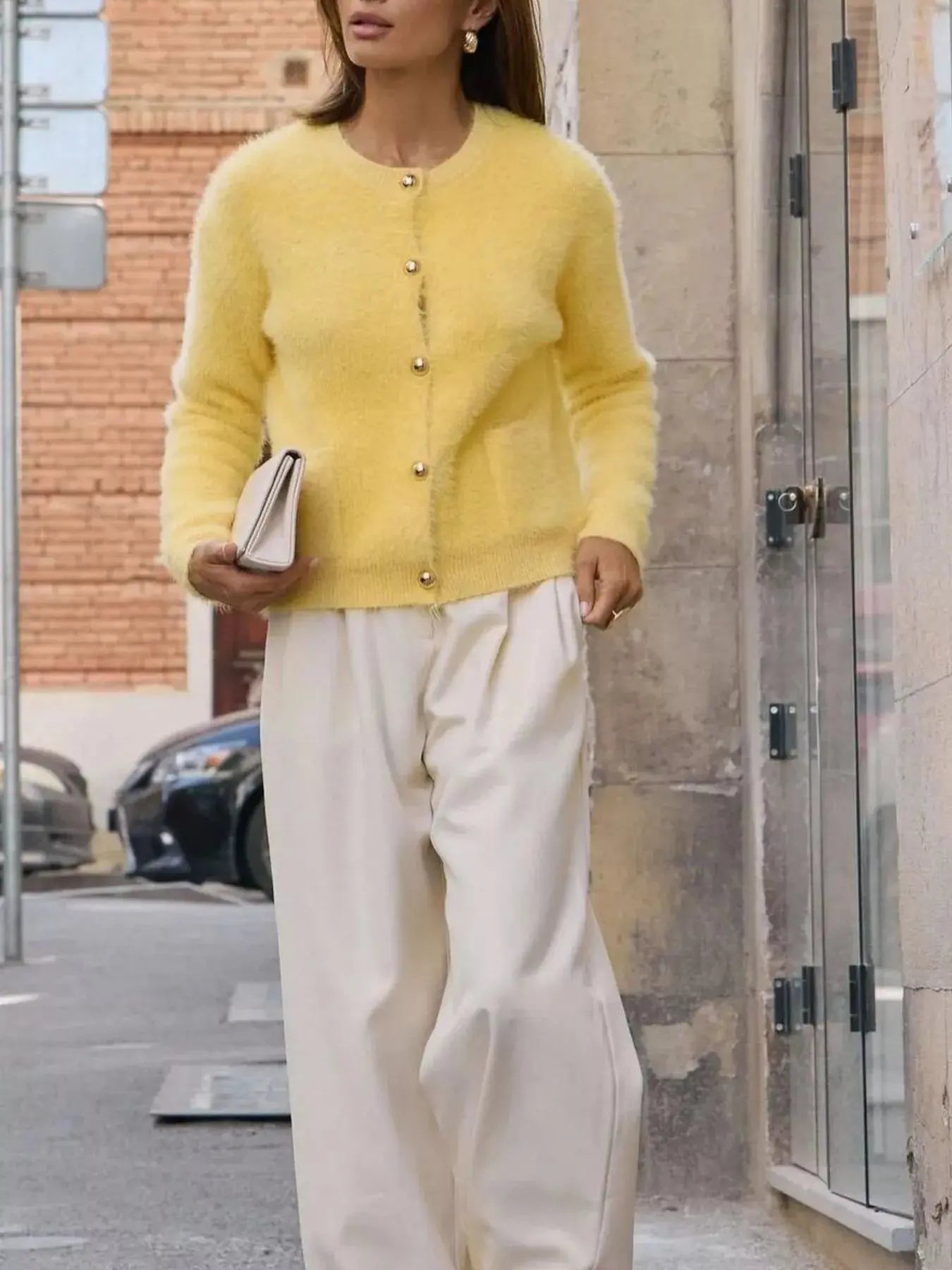 Fluffy Knit Button Up Cardigan Simply Love