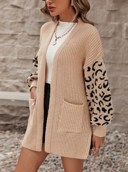 Leopard Print Cardigan with Pockets