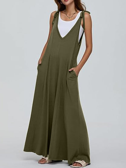 Elegant V-neck jumpsuit with tie shoulders