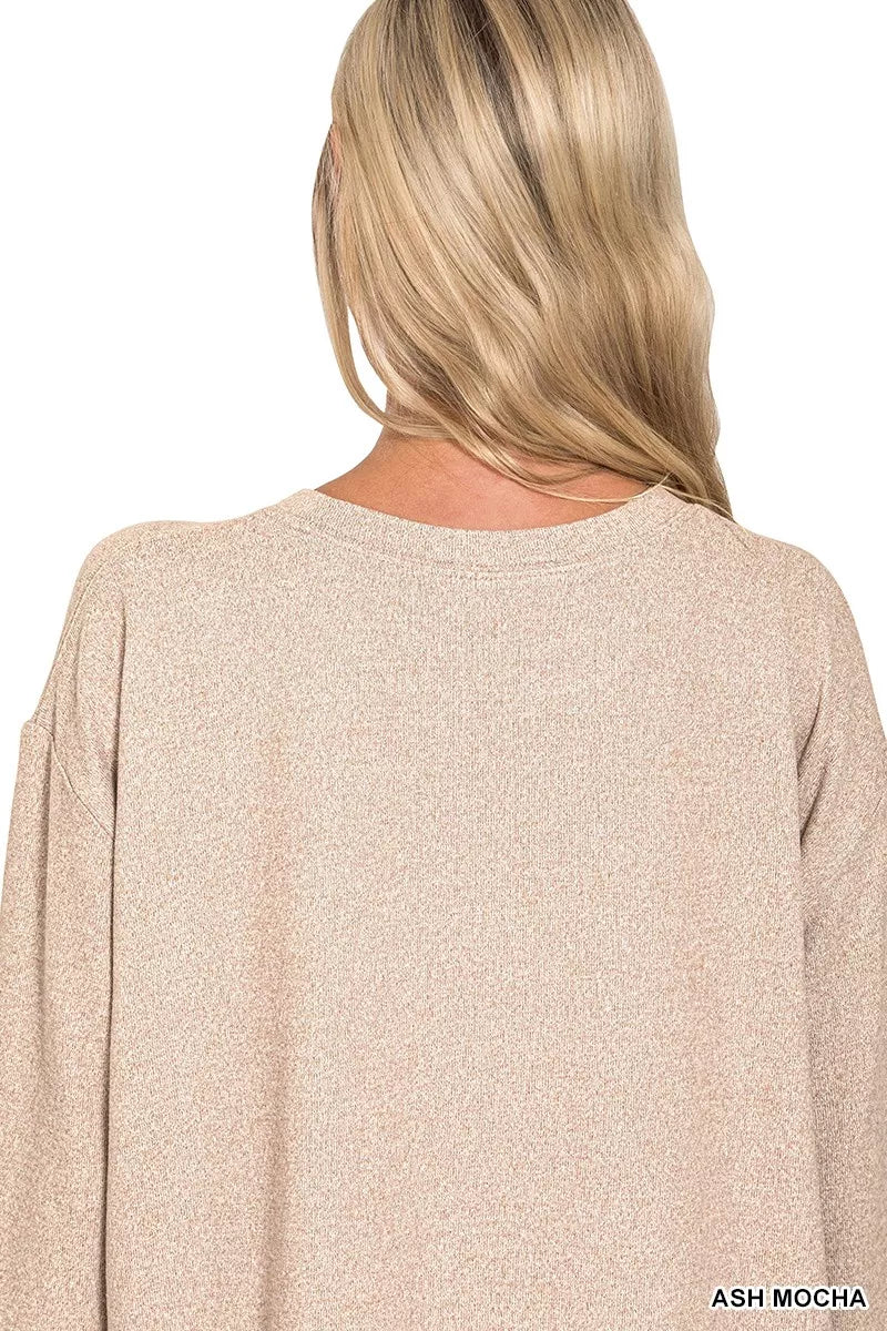 Zenana Soft Melange Long Sleeve Tee and Shorts Set Simply Love