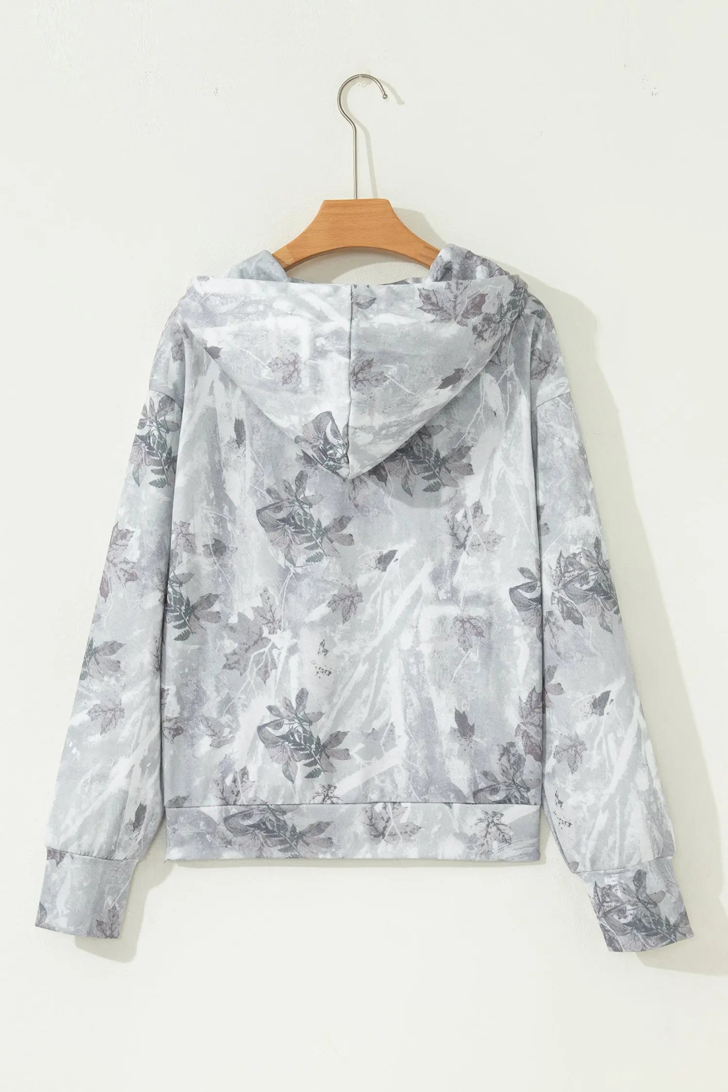 Gray Camo Leaf Print Kangaroo Pocket Quarter Zip Hoodie Dear-Lover Dropshipping