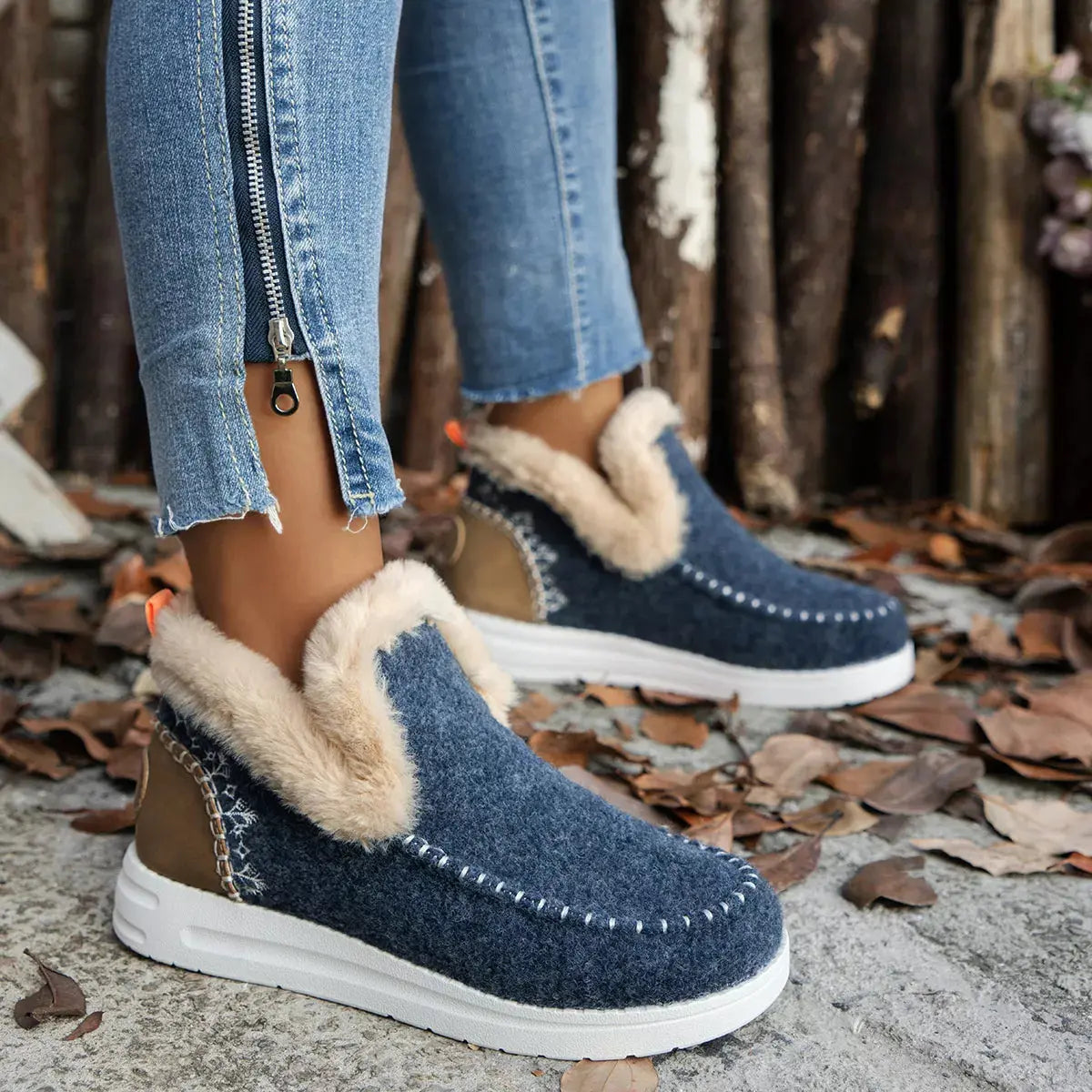 Cozy Fur Trimmed Slip Ons Suede And Rubber Flats Warm Winter Shoes Simply Love