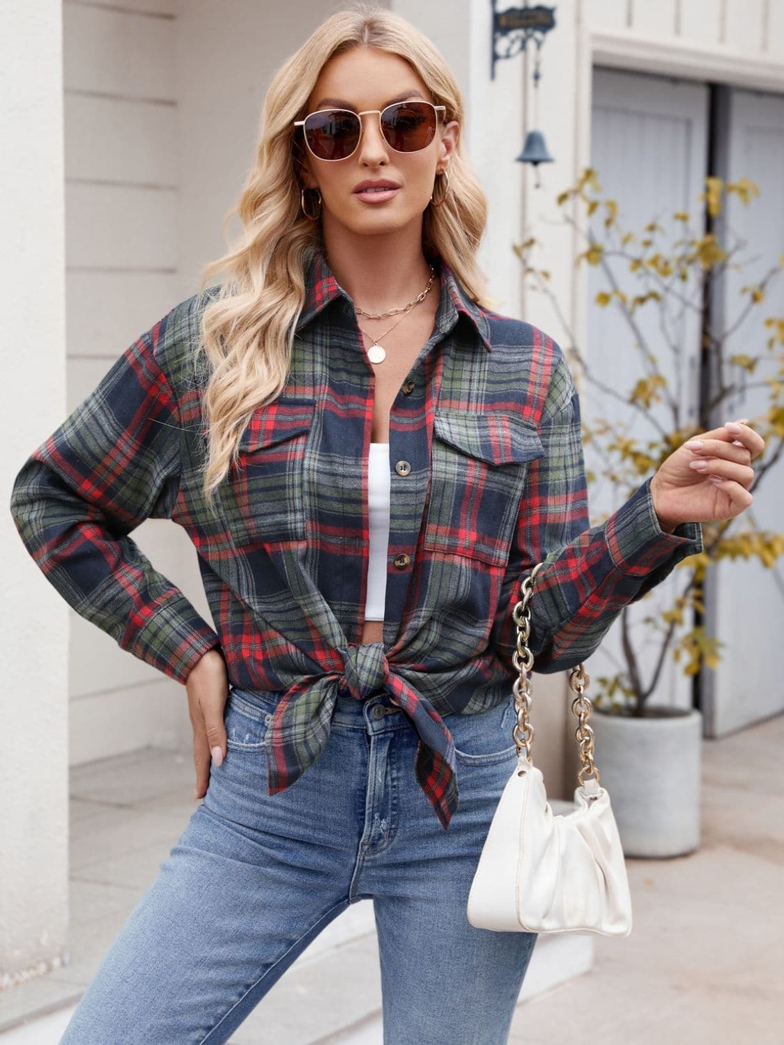 Plaid Button Up Long Sleeve Shirt.