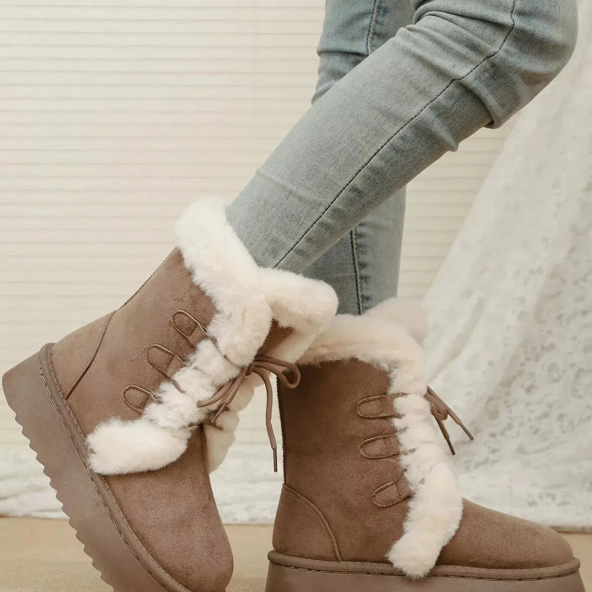 Black Suede Lace Up Winter Boots With Faux Fur Lining Simply Love