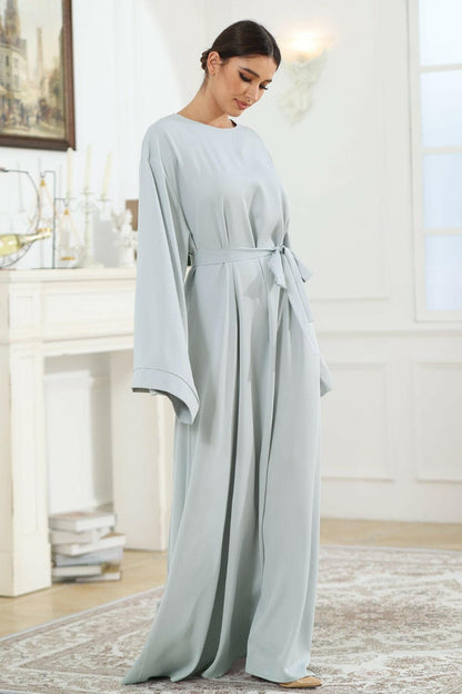 Round Neck Kimono Sleeve Tie Waist Dress.