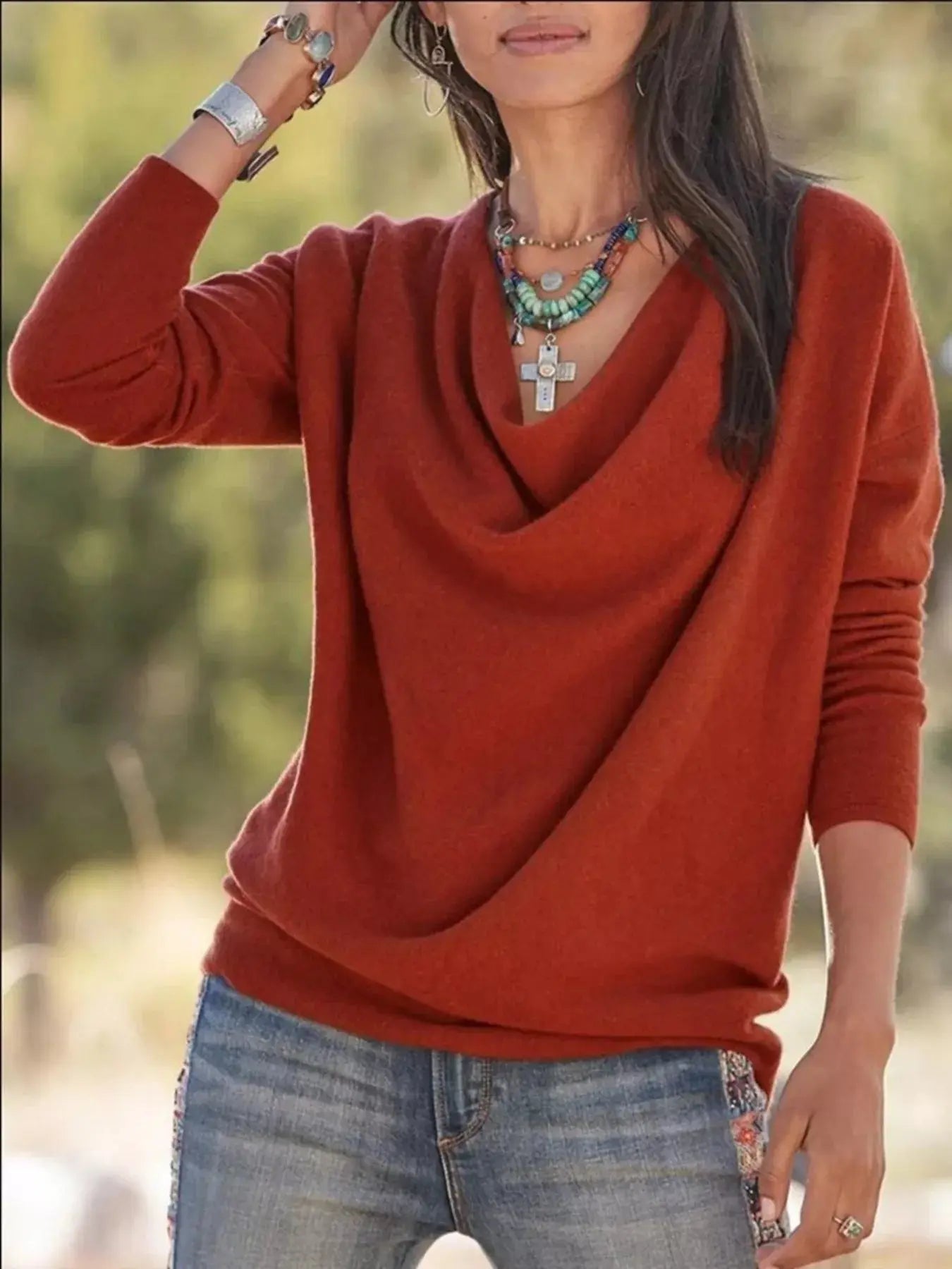 Plus Size Cowl Neck Long Sleeve Knit Top For Women Simply Love