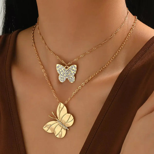 2 Piece 18K Gold-Plated Rhinestone Butterfly Necklace Simply Love